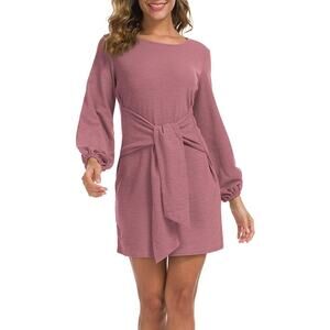 Lionstill Casual Sweater Dress Long Sleeve Tie Wrap Waist Large 12/14 Mauve